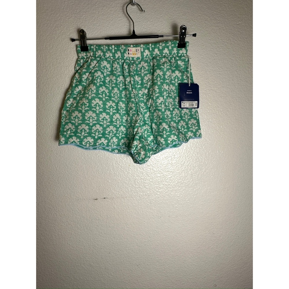 Roller Rabbit Green White Floral Block Print Pajama Boxer Shorts Womens XS NWT